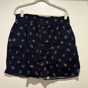 Navy Floral Button-Up Corduroy Mini Skirt